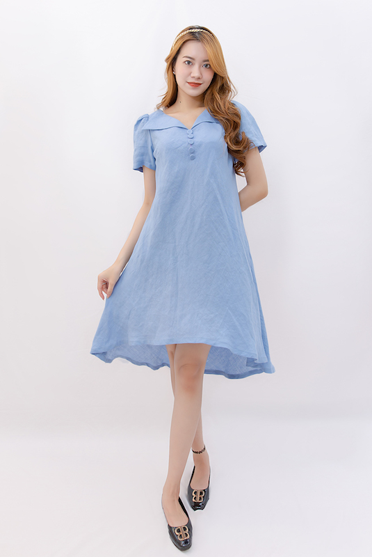 Loose Linen Dress/ Casual Linen Dress/ Collared Linen Dress Dilostyle